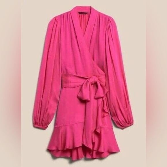 Banana Republic Dresses & Skirts - NWT! Banana Republic Bright Peony Satin Ruffle Wrap Dress - Multiple Sizes 💛